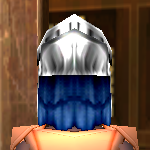 Equipped Guardian Helm viewed from the back with the visor up