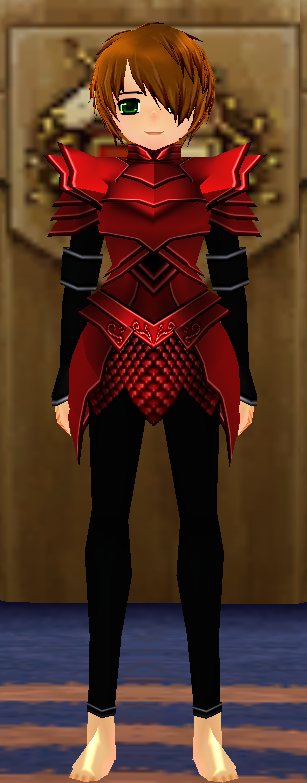 Equipped Female Dustin Silver Knight Armor (Red) viewed from the front