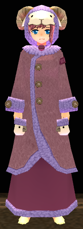 Equipped Female Sheep Robe viewed from the front with the hood up