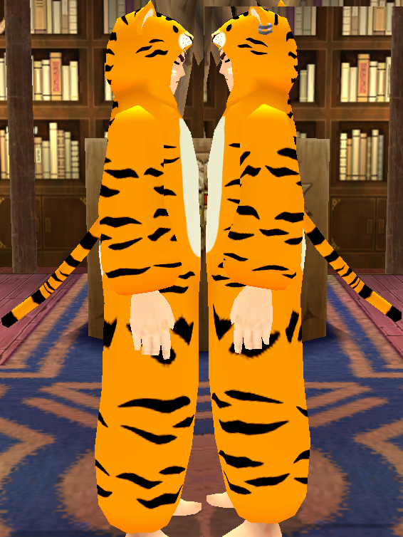 Equipped Giant Tiger Robe viewed from the side with the hood up