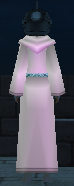 Equipped Female Glowing Muffler Robe viewed from the back with the hood down