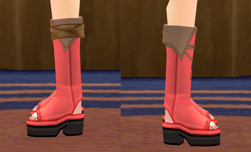 Equipped Erinn Merchants' Guild Boots (F) viewed from the side