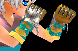 Equipped Caswyn's Gauntlets viewed from an angle