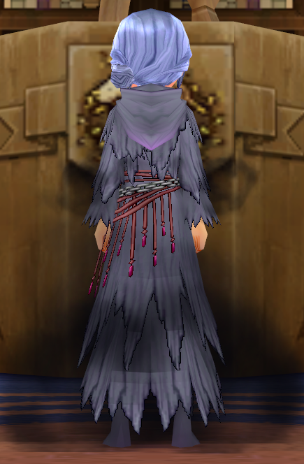 Equipped Female Grim Reaper's Robe viewed from the back with the hood down