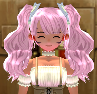Equipped Raspberry Twin Tail Ribbon Wig (F) viewed from the front