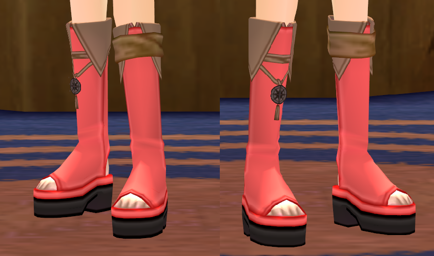 Equipped Erinn Merchants' Guild Boots (F) viewed from an angle