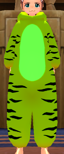 Equipped Tiger Robe (Green) viewed from the front with the hood down