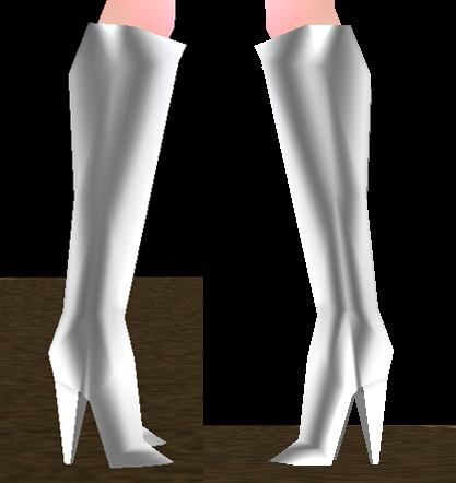 Equipped White Succubus Boots viewed from the side
