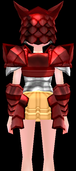 Equipped Female Dragon Rider Plate Armor (Red) viewed from the back
