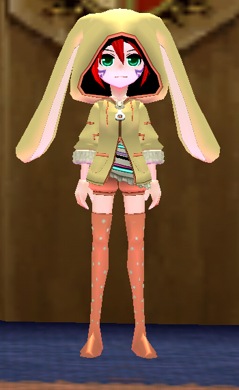 Equipped Bunny Parka Outfit (F) viewed from the front with the hood up
