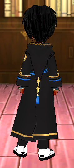 Equipped Magic Academy Robe for Seniors (M) viewed from the back with the hood down