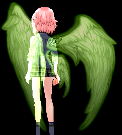 Equipped Emerald Flame Wings viewed from an angle