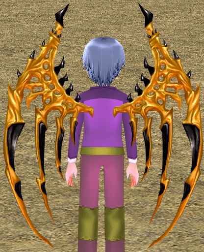Equipped Golden Bone Blade Wings viewed from the back