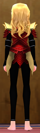 Equipped Female Dustin Silver Knight Armor (Gold and Red) viewed from the back
