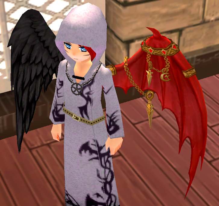Equipped Red Sacred Daemon Wings viewed from an angle