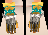 Equipped Caswyn's Gauntlets viewed from the side