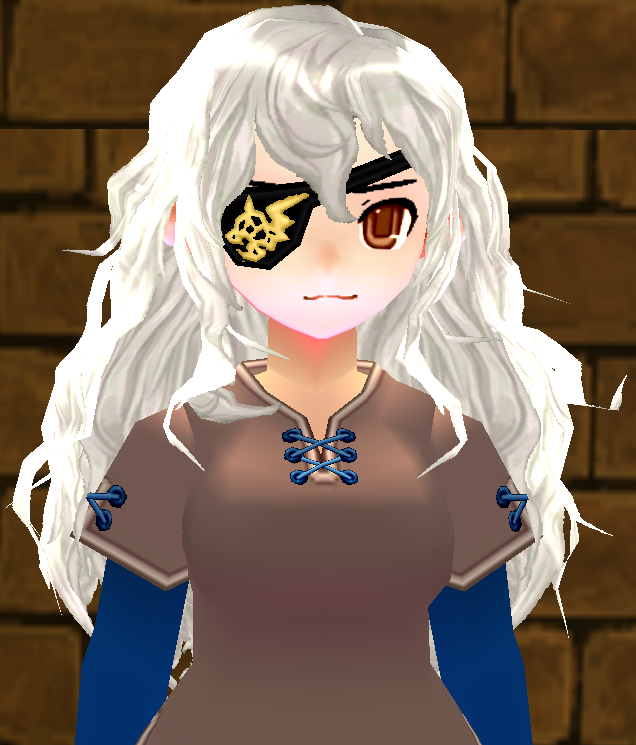 Equipped Laighlinne Eye Patch and Wig viewed from the front