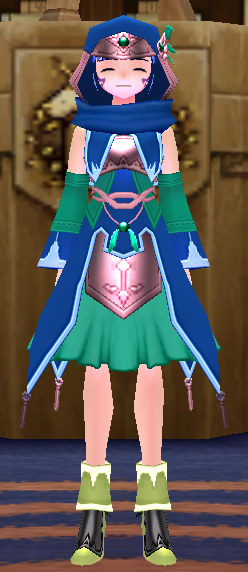 Equipped Female Gamyu Wizard Robe Set viewed from the front with the hood up