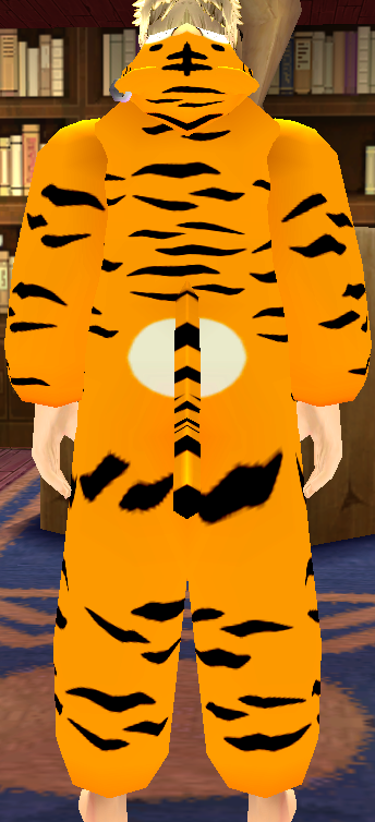Equipped Giant Tiger Robe viewed from the back with the hood down