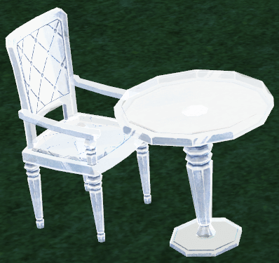 How Homestead Snowflower Table and Chair appears at night