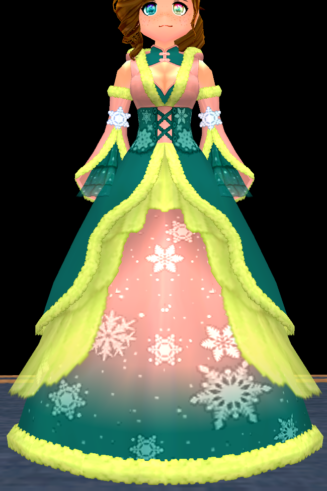 Equipped Argenta's Frostblossom Dress viewed from the front with the hood down