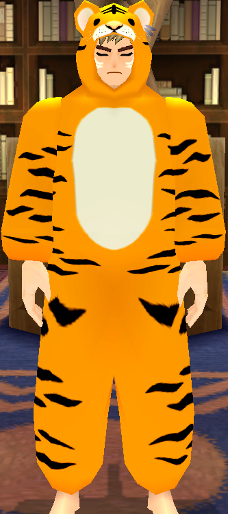 Equipped Giant Tiger Robe viewed from the front with the hood up