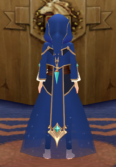 Equipped Astrologer Outfit (M) viewed from the back with the hood up