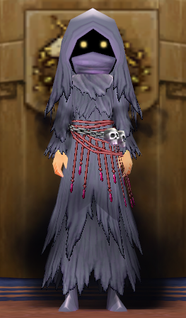 Equipped Female Grim Reaper's Robe viewed from the front with the hood up