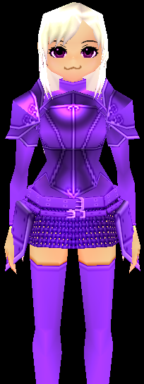 Equipped Valencia's Cross Line Plate Armor (F) (Purple) viewed from the front