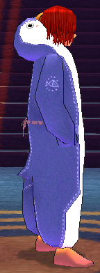 Equipped Giant Penguin Robe viewed from the side with the hood down