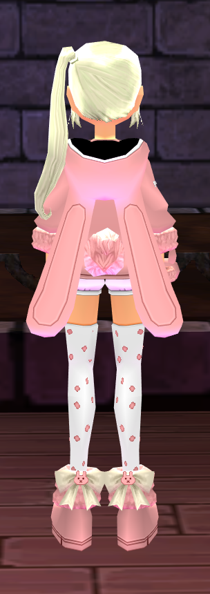 Equipped Female Bunny Parka Set viewed from the back with the hood down