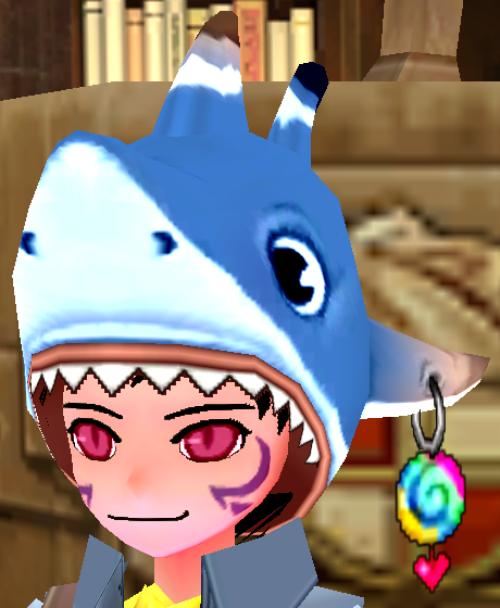 Equipped Friendly Shark Hat viewed from an angle