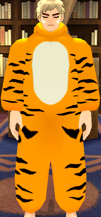 Equipped Giant Tiger Robe viewed from the front with the hood down