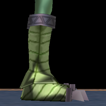 Equipped Dragon Scale Greaves viewed from the side