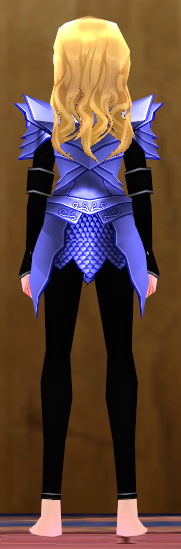 Equipped Female Dustin Silver Knight Armor (Blue) viewed from the back