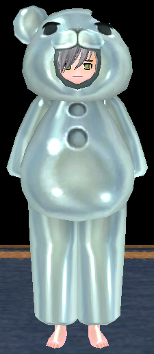Equipped Bitten Gummy Bear Costume viewed from the front with the hood down