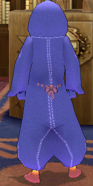 Equipped Giant Penguin Robe viewed from the back with the hood up