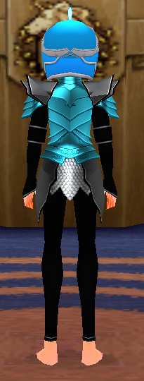 Equipped Male Dustin Silver Knight Armor (Light Blue) viewed from the back