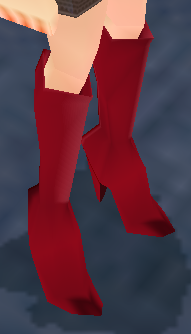 Equipped Red Succubus Boots viewed from an angle