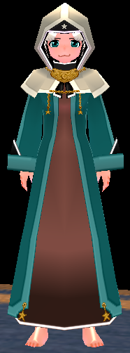 Equipped Female Starlight Robe viewed from the front with the hood up