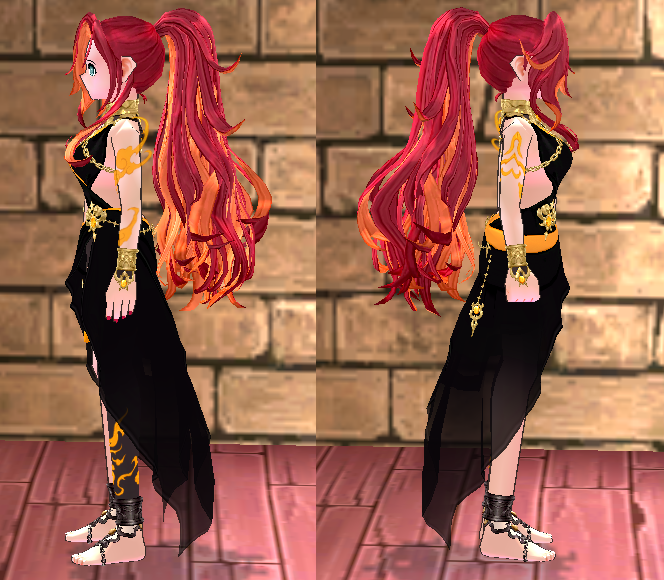 Equipped Female Naraka Inferno Set viewed from the side