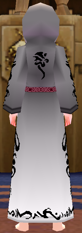 Equipped Male Anti-Fomor Robe (Dyeable) viewed from the back with the hood up