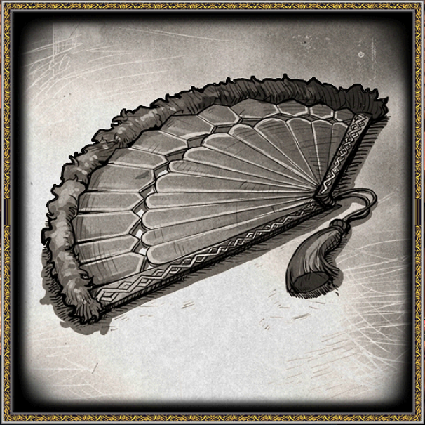 Eluned's fan, which contains parts made with Neamhain's feather.