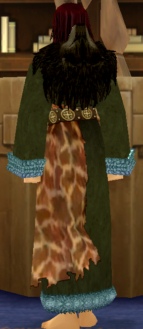 Equipped Female Giant Wolf Robe viewed from the back with the hood down