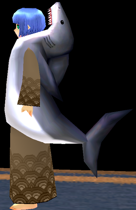Equipped Shark Robe viewed from the side with the hood down