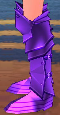 Equipped Dustin Silver Knight Greaves (Purple) viewed from the side