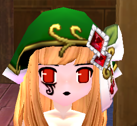 Equipped Ruby Adorned Alchemist Beret (F) viewed from the front