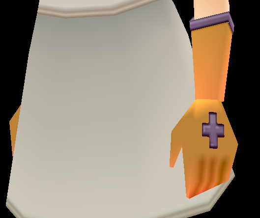 Equipped Sultry Nurse Gloves viewed from an angle