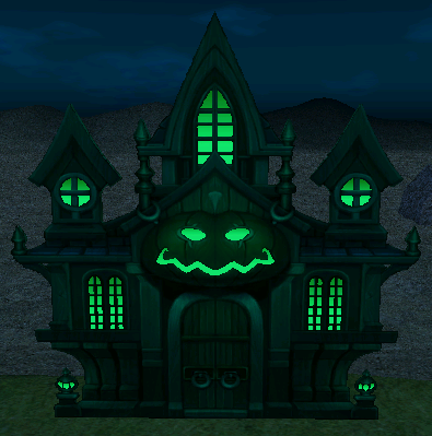 How Homestead Pumpkinface Mansion appears at night