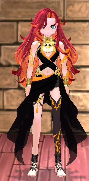 Equipped Female Naraka Inferno Set viewed from the front